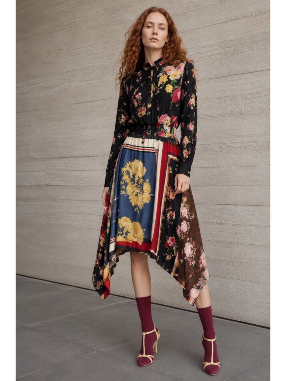 Preen Line Mila Printed Crepe De Chine Dress Black Floral Foulard